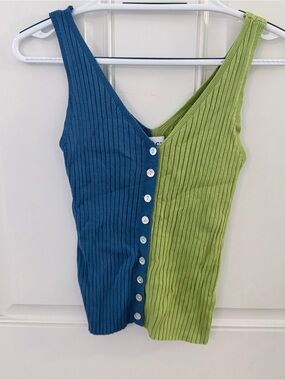 FRNCH Tank Top S | Green Blue Knit Button Front